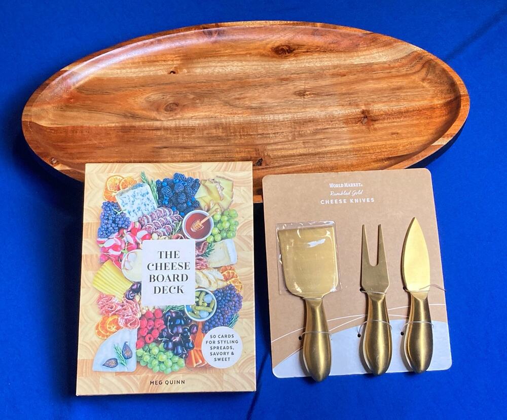 Cheese Board Acacia Wood Knives and Styling Book World Market 17"x9" Gift Idea
